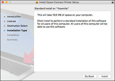 Install Epson Connect Printer Setup window