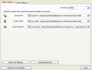 Select your product in the Scanner drop-down box, then click Make Job Settings.