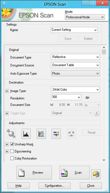 Scanning in Professional Mode