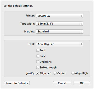 Réglage des préférences par défaut dans le logiciel Label Editor Lite