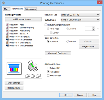 Selecting Additional Layout and Print Options - Windows
