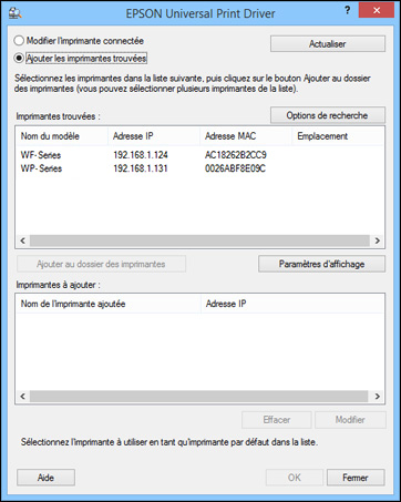 Ajout d'imprimantes réseau - Epson Universal Print Driver - Windows