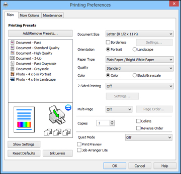 Selecting Basic Print Settings - Windows