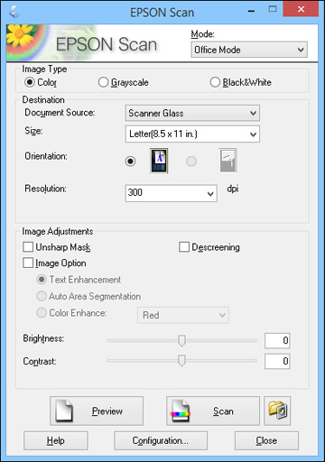 Scanning in Office Mode