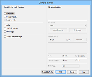 Locking Printer Settings - Epson Universal Print Driver - Windows