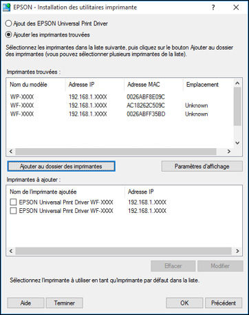 Installation du pilote Epson Universal Print Driver - Windows