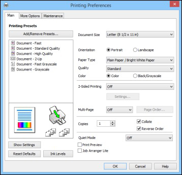 Selecting Basic Print Settings - Windows