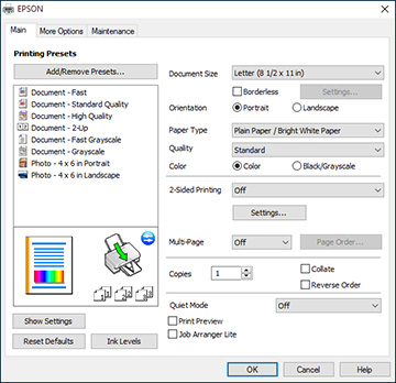 Selecting Basic Print Settings - Windows