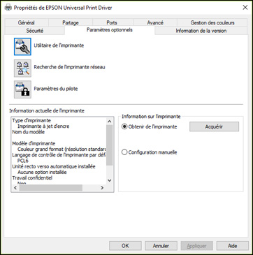 Ajout d'imprimantes réseau - Epson Universal Print Driver - Windows