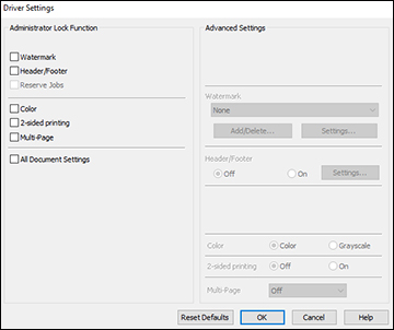 Locking Printer Settings - Epson Universal Print Driver - Windows