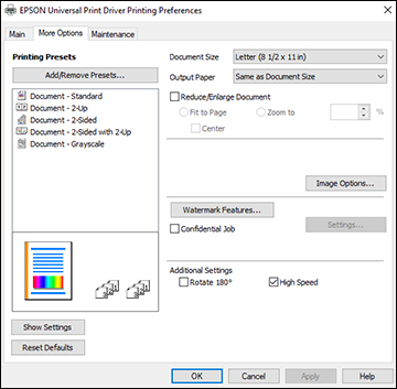 Selecting Additional Layout and Print Options - Epson Universal Print ...