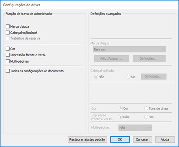 Bloqueio de configurações da impressora - Epson Universal Print Driver ...