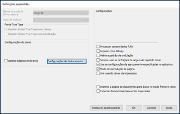 Definições expandidas - Epson Universal Print Driver - Windows