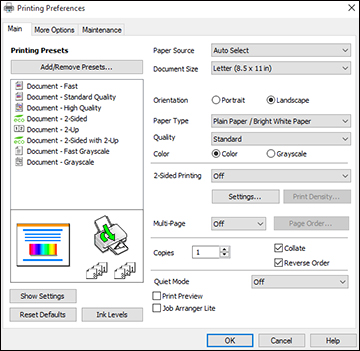 Selecting Basic Print Settings - Windows