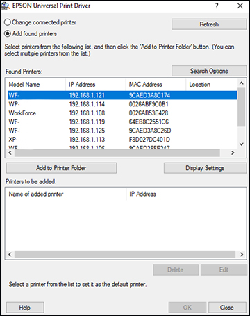 Adding Network Printers - Epson Universal Print Driver - Windows