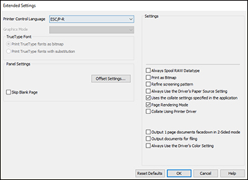 Extended Settings - Epson Universal Print Driver - Windows