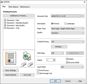 Selecting Default Print Settings - Windows