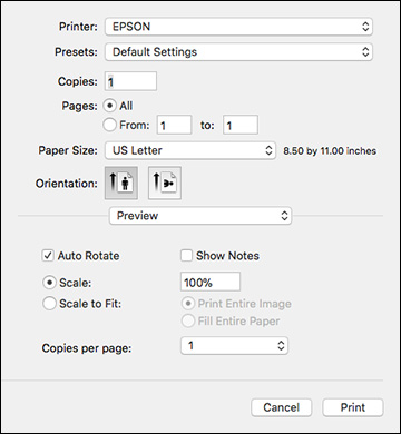 Selecting Basic Print Settings - Mac
