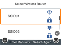Selecting Wireless Network Settings from the Control Panel