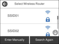 Selecting Wireless Network Settings from the Control Panel