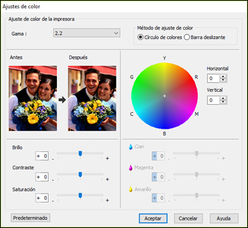 Opciones de Modo de color - Windows