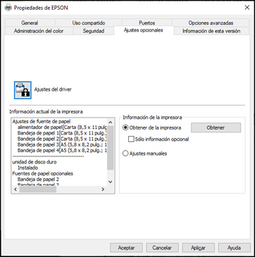 Cómo sincronizar los ajustes de la impresora - Driver PCL - Windows