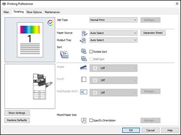 Selecting Finishing Options - Windows