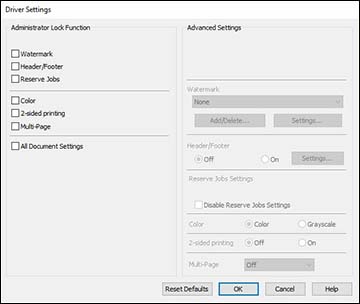 Locking Printer Settings - Epson Universal Print Driver - Windows