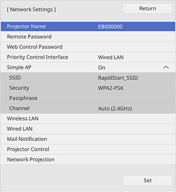 Selecting Wired Network Settings