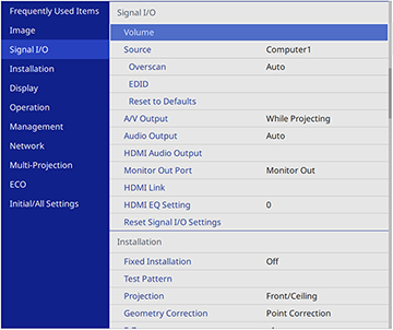 Input Signal Settings - Signal I/O Menu