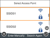 Selecting Wireless Network Settings from the Control Panel
