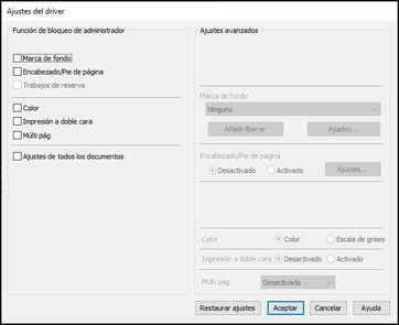 Cómo bloquear los ajustes de la impresora - Driver PCL - Windows