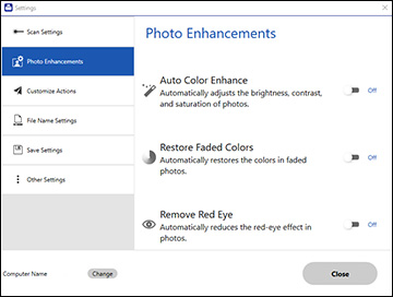 Photo Enhancements Settings