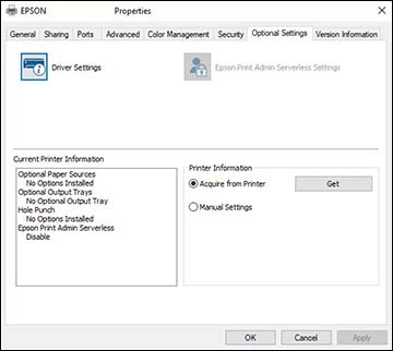 Synchronizing Printer Settings for Optional Units - Windows