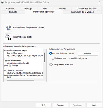 Ajout d'imprimantes réseau - Epson Universal Print Driver - Windows