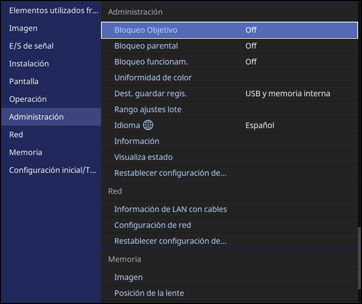 Proyector Botones Bloqueo de los botones y los ajustes de la lente del proyector