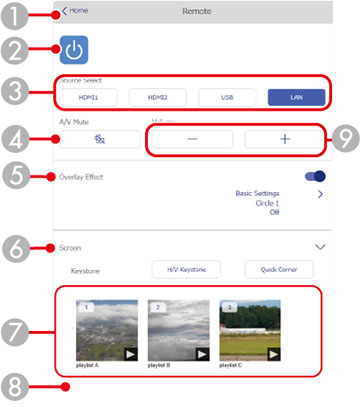 Web Setting Controller Web Control Options in Content Playback Mode