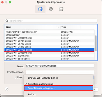 Écran Ajouter une imprimante