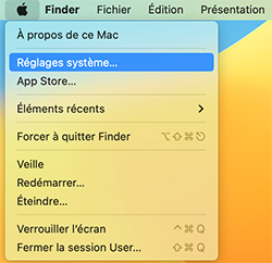 Menu Apple avec l'option Réglages système sélectionnée