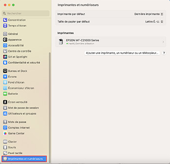 Écran Imprimantes et numérisateurs
