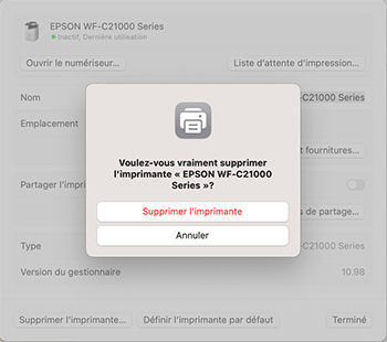 Bouton Supprimer l'imprimante