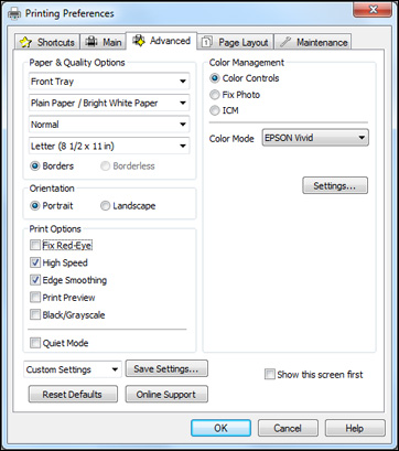 Selecting Advanced Print Settings - Windows