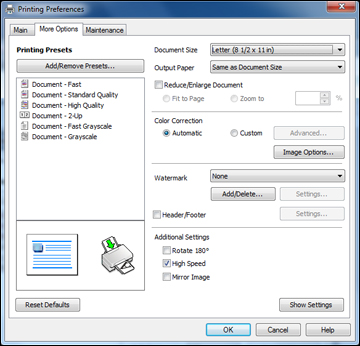 Selecting Additional Layout and Print Options - Windows