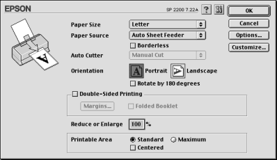 Making Settings In The Page Setup Dialog Box