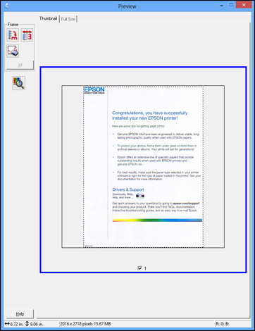 Selecting a Scan Size - Professional Mode