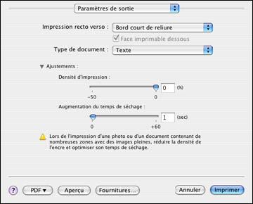 Selection Des Parametres D Impression Recto Verso Mac Os X 10 4