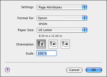 selecting page setup settings mac os x 10 4
