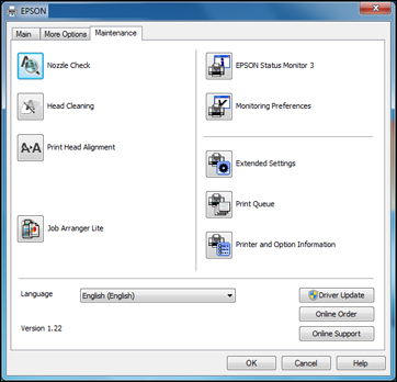 Changing The Language Of The Printer Software Screens Standard Epson Printer Software Windows