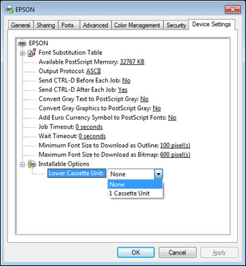 Enabling the Optional Second Paper Cassette - PostScript (PS3) Printer ...