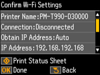 Print Network Status Button Printing a Network Status Sheet